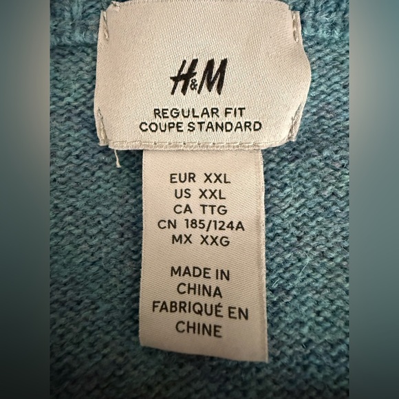 H&M 100% Wool Crewneck Sweater XXL Blue Green Regular Fit - Picture 6 of 9